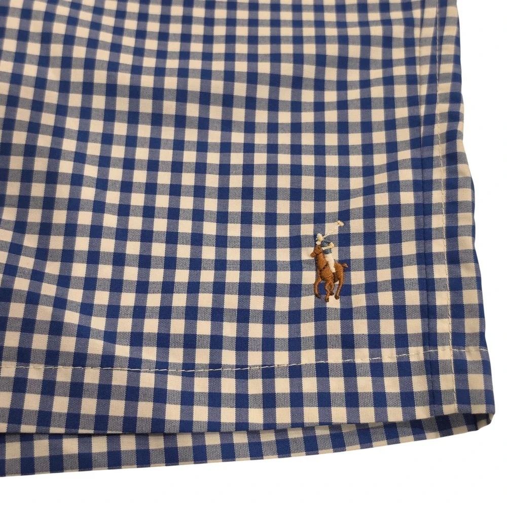 Polo by Ralph Lauren Blue & White Gingham Drawstring Swim Trunks